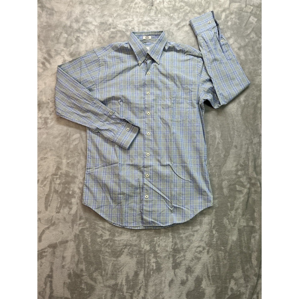 Peter Millar Mens Size Med Blue/White/Green Checker Dress Shirt Cotton Crown Guy